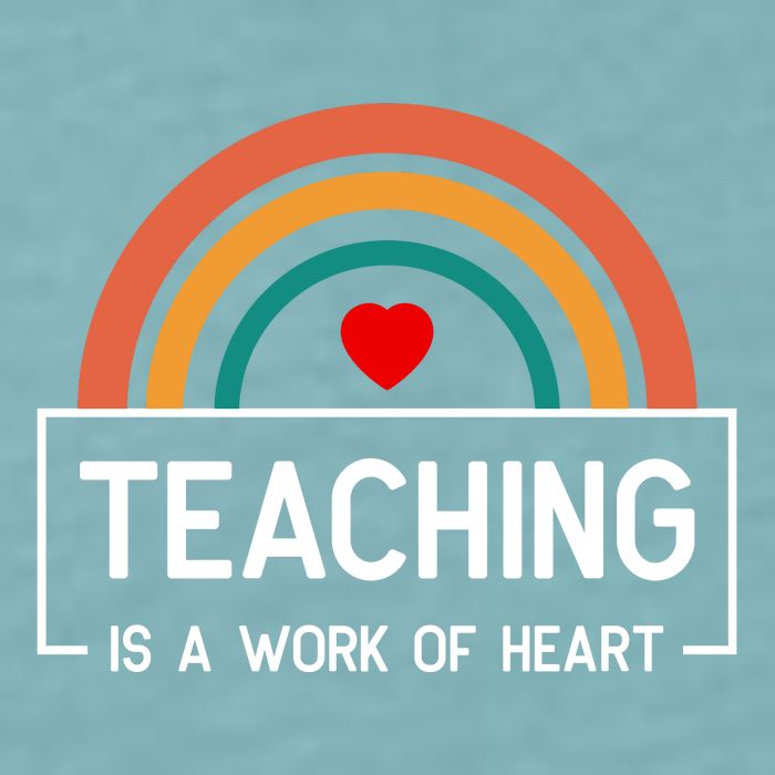 Teaching Is A Work Of Heart Rainbow Sueded Cloud Jersey T-Shirt