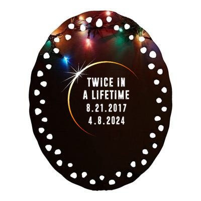 Twice In a Lifetime Total Solar Eclipse 2024 Ceramic Oval Ornament