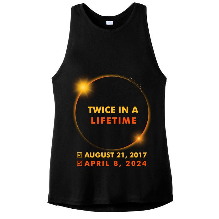 Twice In A Lifetime Solar Eclipse August 21 2017 April 8 2024 Ladies PosiCharge Tri-Blend Wicking Tank