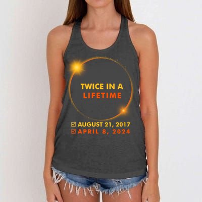 Twice In A Lifetime Solar Eclipse August 21 2017 April 8 2024 Women's Knotted Racerback Tank