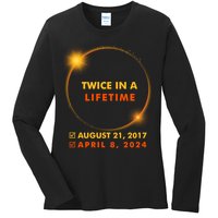 Twice In A Lifetime Solar Eclipse August 21 2017 April 8 2024 Ladies Long Sleeve Shirt