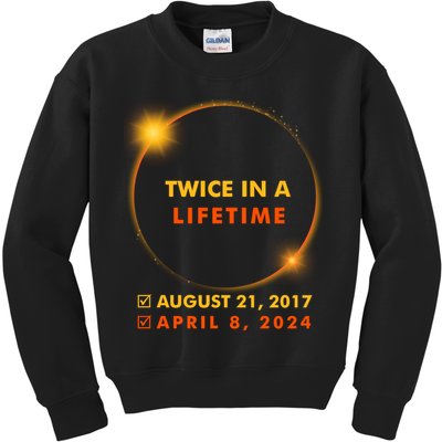 Twice In A Lifetime Solar Eclipse August 21 2017 April 8 2024 Kids Sweatshirt