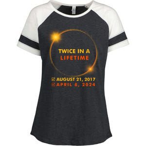 Twice In A Lifetime Solar Eclipse August 21 2017 April 8 2024 Enza Ladies Jersey Colorblock Tee