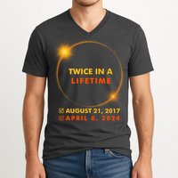 Twice In A Lifetime Solar Eclipse August 21 2017 April 8 2024 V-Neck T-Shirt