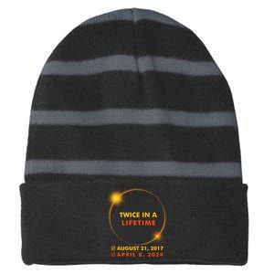 Twice In A Lifetime Solar Eclipse August 21 2017 April 8 2024 Striped Beanie with Solid Band