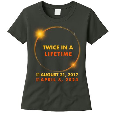 Twice In A Lifetime Solar Eclipse August 21 2017 April 8 2024 Womens T-Shirt