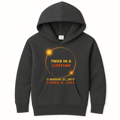 Twice In A Lifetime Solar Eclipse August 21 2017 April 8 2024 Kids Hoodie