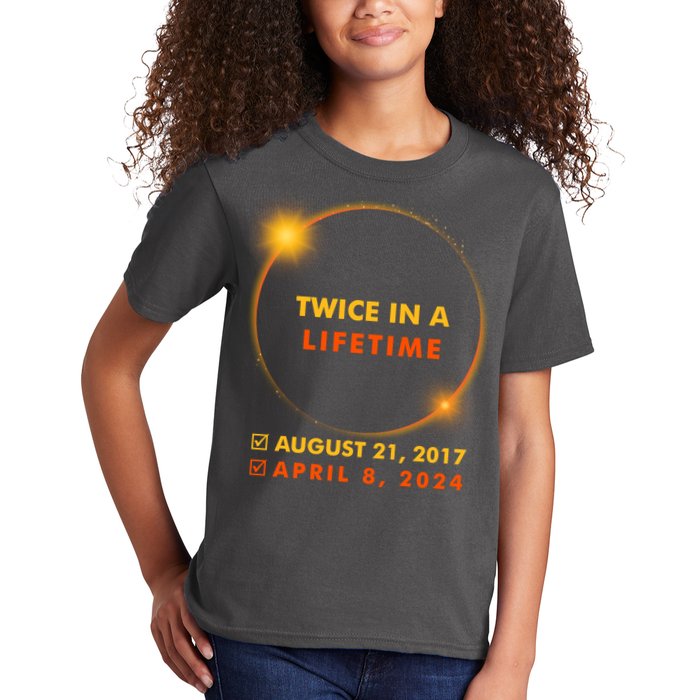 Twice In A Lifetime Solar Eclipse August 21 2017 April 8 2024 Kids T-Shirt
