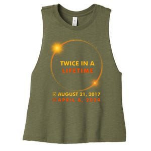 Twice In A Lifetime Solar Eclipse August 21 2017 April 8 2024 Women's Racerback Cropped Tank