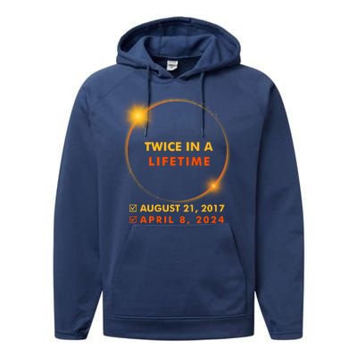 Twice In A Lifetime Solar Eclipse August 21 2017 April 8 2024 Performance Fleece Hoodie