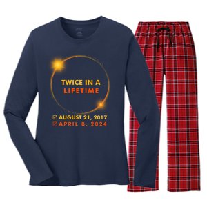 Twice In A Lifetime Solar Eclipse August 21 2017 April 8 2024 Women's Long Sleeve Flannel Pajama Set 