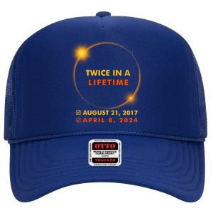 Twice In A Lifetime Solar Eclipse August 21 2017 April 8 2024 High Crown Mesh Back Trucker Hat