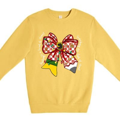 Teaching Is A Work Of Heart Christmas Teacher Coquette Bow Great Gift Premium Crewneck Sweatshirt