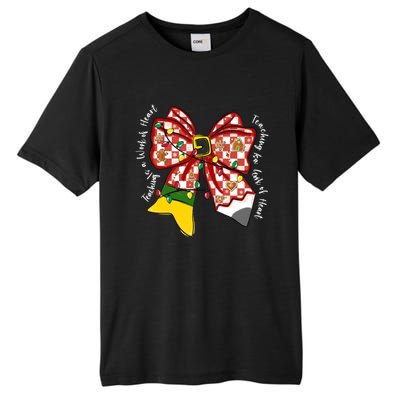 Teaching Is A Work Of Heart Christmas Teacher Coquette Bow Great Gift Tall Fusion ChromaSoft Performance T-Shirt