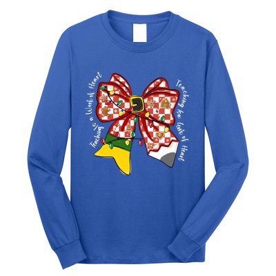 Teaching Is A Work Of Heart Christmas Teacher Coquette Bow Great Gift Long Sleeve Shirt