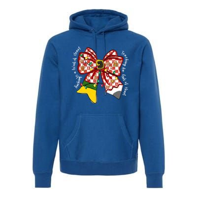 Teaching Is A Work Of Heart Christmas Teacher Coquette Bow Great Gift Premium Hoodie