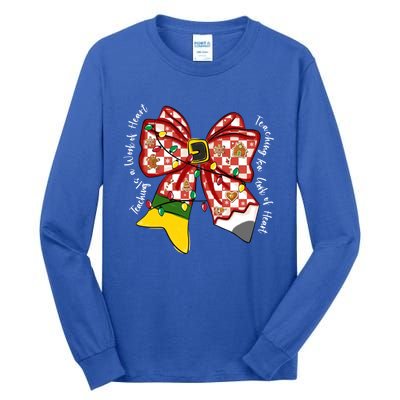 Teaching Is A Work Of Heart Christmas Teacher Coquette Bow Great Gift Tall Long Sleeve T-Shirt