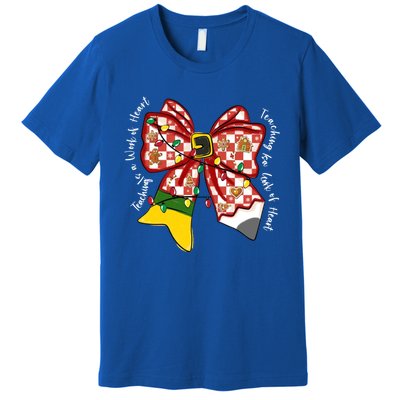 Teaching Is A Work Of Heart Christmas Teacher Coquette Bow Great Gift Premium T-Shirt