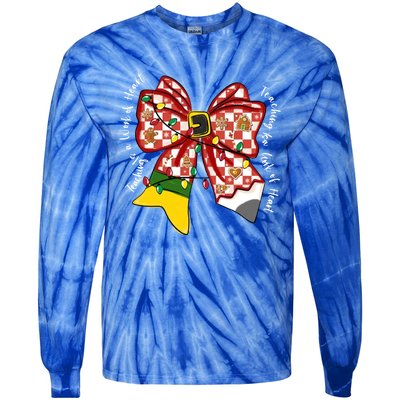 Teaching Is A Work Of Heart Christmas Teacher Coquette Bow Great Gift Tie-Dye Long Sleeve Shirt