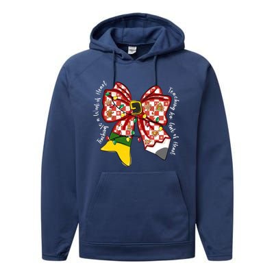 Teaching Is A Work Of Heart Christmas Teacher Coquette Bow Great Gift Performance Fleece Hoodie