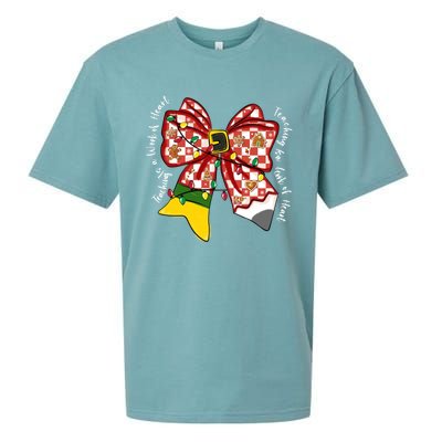 Teaching Is A Work Of Heart Christmas Teacher Coquette Bow Great Gift Sueded Cloud Jersey T-Shirt