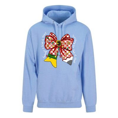 Teaching Is A Work Of Heart Christmas Teacher Coquette Bow Great Gift Unisex Surf Hoodie