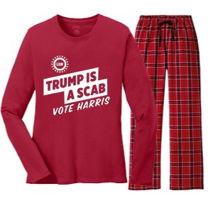 Trump Is A Scab Vote Harris Women's Long Sleeve Flannel Pajama Set 