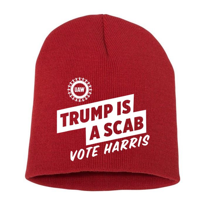 Trump Is A Scab Vote Harris Short Acrylic Beanie