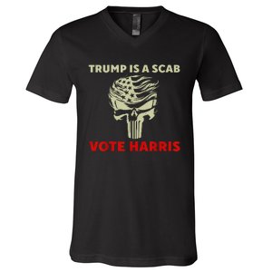 Trump Is A Scab Vote Harris Waltz New Way Move Forward Flag V-Neck T-Shirt