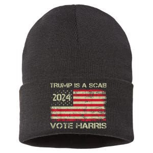 Trump Is A Scab Vote Harris Waltz New Way Move Forward Flag Sustainable Knit Beanie