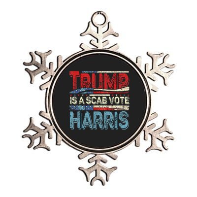 Trump Is A Scab Vote Harris Walz 2024 Kamala American Flag Metallic Star Ornament