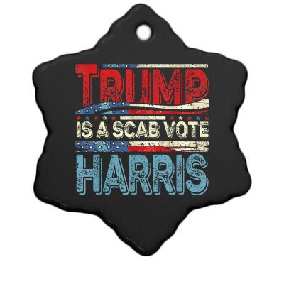 Trump Is A Scab Vote Harris Walz 2024 Kamala American Flag Ceramic Star Ornament