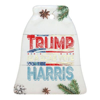 Trump Is A Scab Vote Harris Walz 2024 Kamala American Flag Ceramic Bell Ornament