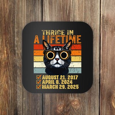 Thrice In A Lifetime Partial Solar Eclipse 2025 Funny Cat Coaster
