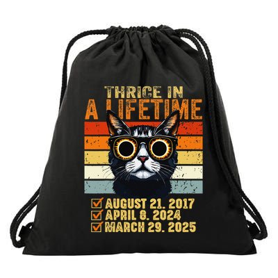 Thrice In A Lifetime Partial Solar Eclipse 2025 Funny Cat Drawstring Bag
