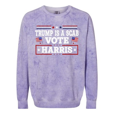 Trump Is A Scab Vote Harris Walz 2024 Kamala American Flag Colorblast Crewneck Sweatshirt