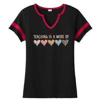 Teaching Is A Work Of Hearts Ladies Halftime Notch Neck Tee