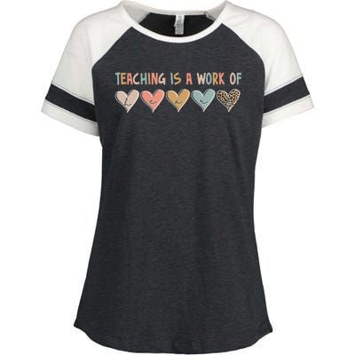 Teaching Is A Work Of Hearts Enza Ladies Jersey Colorblock Tee