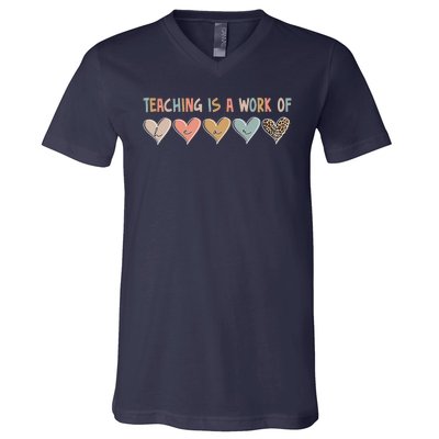 Teaching Is A Work Of Hearts V-Neck T-Shirt