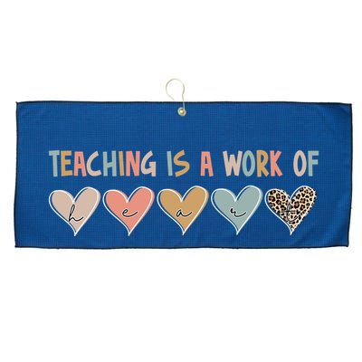 Teaching Is A Work Of Hearts Large Microfiber Waffle Golf Towel