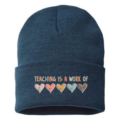 Teaching Is A Work Of Hearts Sustainable Knit Beanie