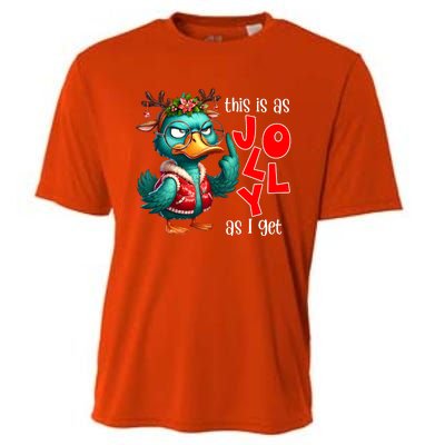 This Is As Jolly As I Get Funny Sarcastic Grumpy Duck Christmas Cooling Performance Crew T-Shirt