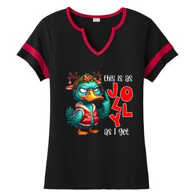 This Is As Jolly As I Get Funny Sarcastic Grumpy Duck Christmas Ladies Halftime Notch Neck Tee