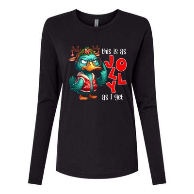 This Is As Jolly As I Get Funny Sarcastic Grumpy Duck Christmas Womens Cotton Relaxed Long Sleeve T-Shirt