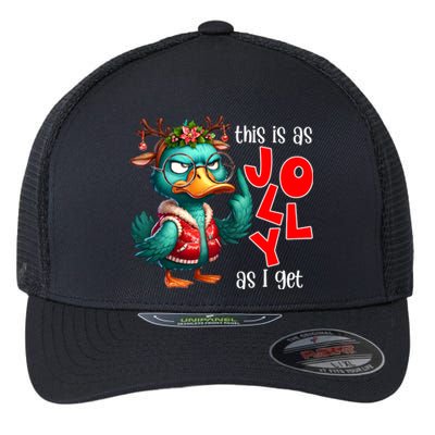 This Is As Jolly As I Get Funny Sarcastic Grumpy Duck Christmas Flexfit Unipanel Trucker Cap