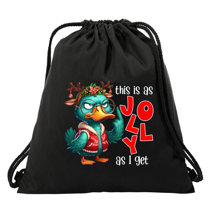 This Is As Jolly As I Get Funny Sarcastic Grumpy Duck Christmas Drawstring Bag