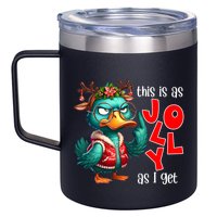 This Is As Jolly As I Get Funny Sarcastic Grumpy Duck Christmas 12oz Stainless Steel Coffee Mug