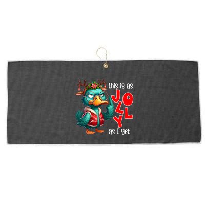This Is As Jolly As I Get Funny Sarcastic Grumpy Duck Christmas Large Microfiber Waffle Golf Towel