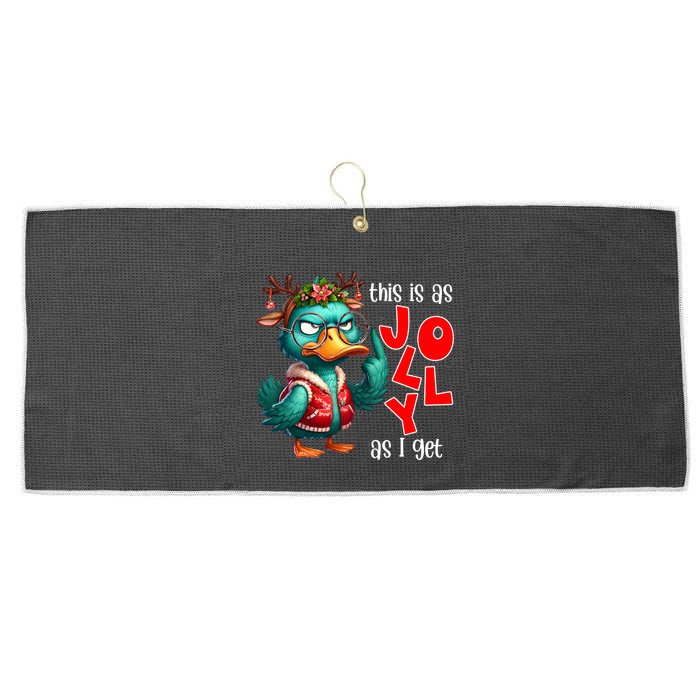 This Is As Jolly As I Get Funny Sarcastic Grumpy Duck Christmas Large Microfiber Waffle Golf Towel