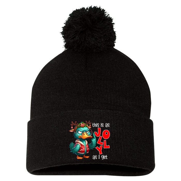 This Is As Jolly As I Get Funny Sarcastic Grumpy Duck Christmas Pom Pom 12in Knit Beanie